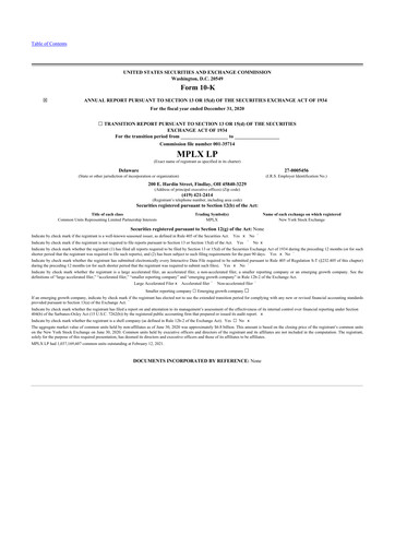 Thumbnail MPLX 10-K Annual Report 2020