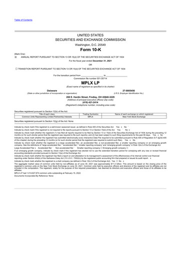 Thumbnail MPLX 10-K Annual Report 2021