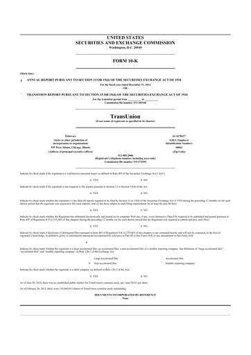 Thumbnail TransUnion 10-K Annual Report 2014