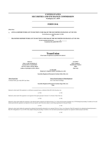 Thumbnail TransUnion 10-K Annual Report 2016