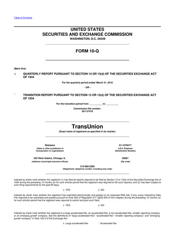 Thumbnail TransUnion 10-Q Quarterly Report FY2018 
