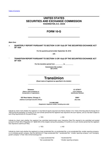 Thumbnail TransUnion 10-Q Quarterly Report FY2018 