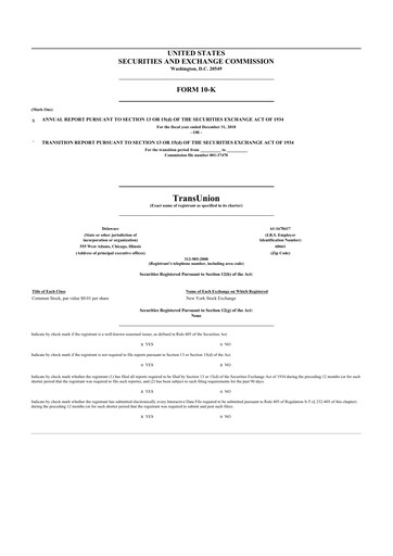 Thumbnail TransUnion 10-K Annual Report 2018