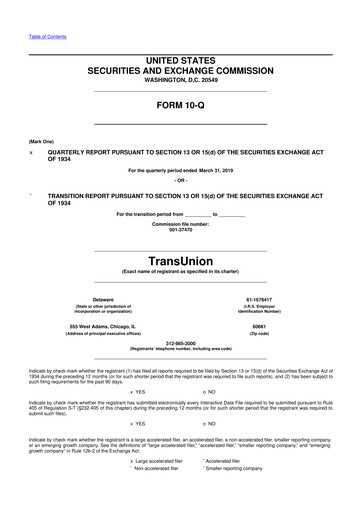 Thumbnail TransUnion 10-Q Quarterly Report FY2019 