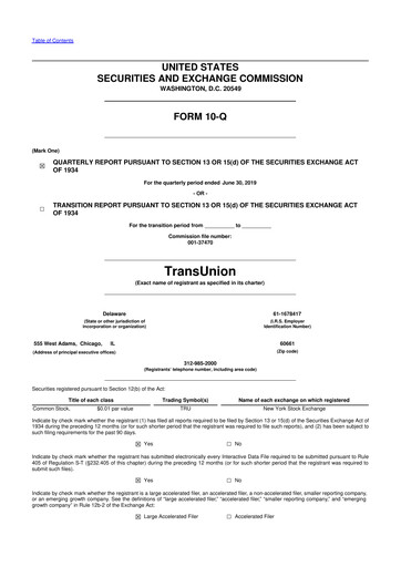 Thumbnail TransUnion 10-Q Quarterly Report FY2019 