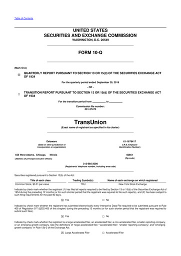 Thumbnail TransUnion 10-Q Quarterly Report FY2019 