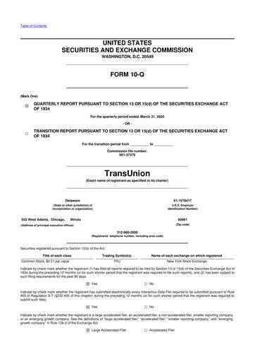 Thumbnail TransUnion 10-Q Quarterly Report FY2020 