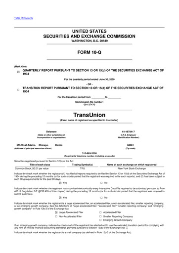Thumbnail TransUnion 10-Q Quarterly Report FY2020 