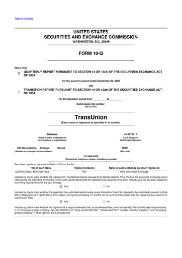 Thumbnail TransUnion 10-Q Quarterly Report FY2020 