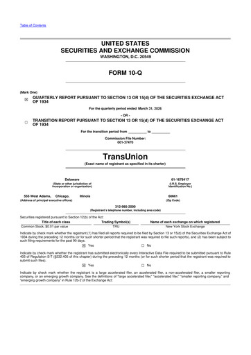 Thumbnail TransUnion 10-Q Quarterly Report FY 