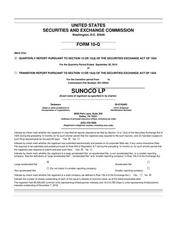 Thumbnail Sunoco 10-Q Quarterly Report FY2016 