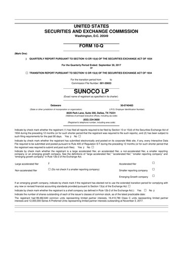 Thumbnail Sunoco 10-Q Quarterly Report FY2017 