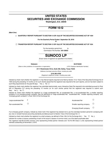 Thumbnail Sunoco 10-Q Quarterly Report FY2018 