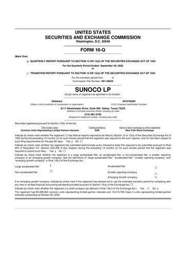 Thumbnail Sunoco 10-Q Quarterly Report FY2020 
