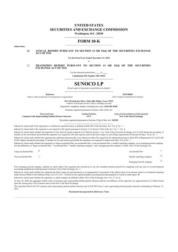 Thumbnail Sunoco 10-K Annual Report 2020