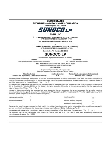 Thumbnail Sunoco 10-Q Quarterly Report FY 