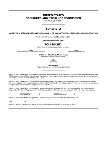 Miniature Rollins 10-Q Rapport trimestriel 2013 