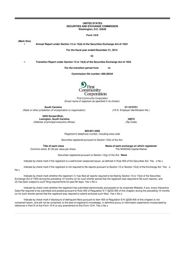 Thumbnail First Community Corporation 10-K Annual Report 2013