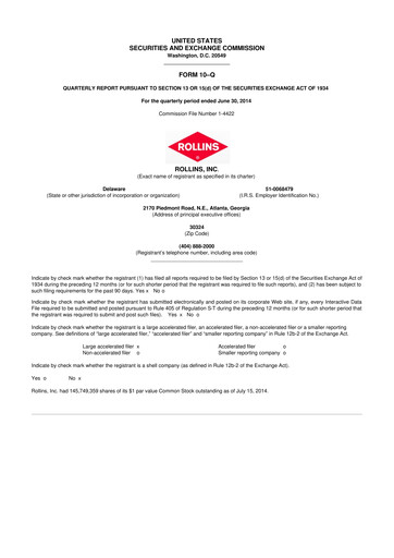 Miniature Rollins 10-Q Rapport trimestriel 2014 