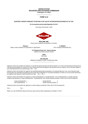 Miniature Rollins 10-Q Rapport trimestriel 2014 