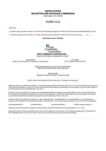 Thumbnail First Community Corporation 10-Q Quarterly Report FY2014 