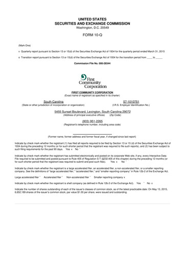 Thumbnail First Community Corporation 10-Q Quarterly Report FY2015 