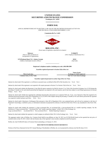 Thumbnail Rollins 10-K Annual Report 2015