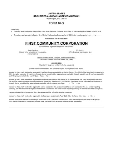 Thumbnail First Community Corporation 10-Q Quarterly Report FY2016 