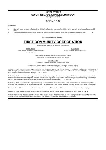 Thumbnail First Community Corporation 10-Q Quarterly Report FY2016 