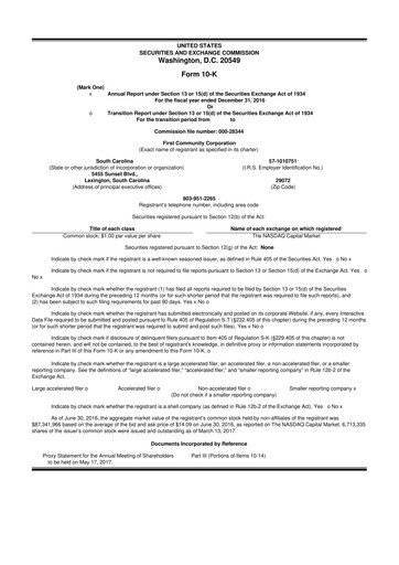 Thumbnail First Community Corporation 10-K Annual Report 2016
