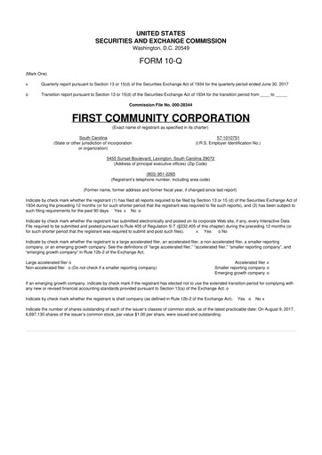 Thumbnail First Community Corporation 10-Q Quarterly Report FY2017 