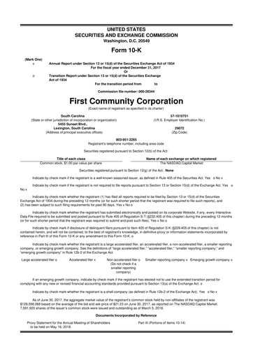 Thumbnail First Community Corporation 10-K Annual Report 2017