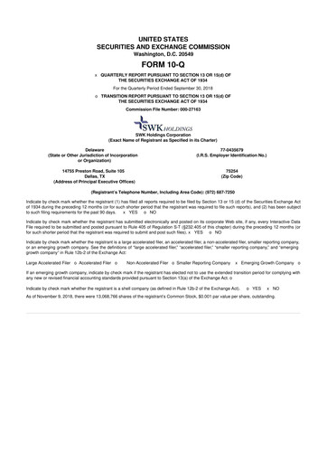 Thumbnail SWK Holdings 10-Q Quarterly Report FY2018 