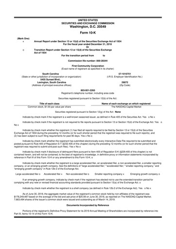 Thumbnail First Community Corporation 10-K Annual Report 2018