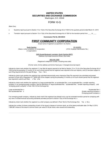 Thumbnail First Community Corporation 10-Q Quarterly Report FY2019 