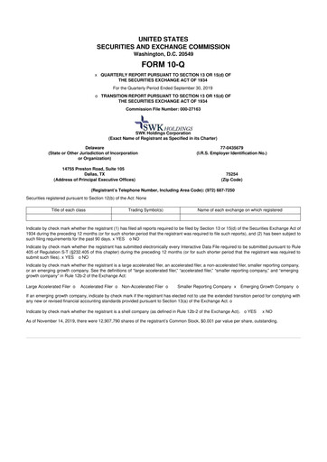 Thumbnail SWK Holdings 10-Q Quarterly Report FY2019 