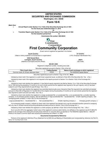 Thumbnail First Community Corporation 10-K Annual Report 2019