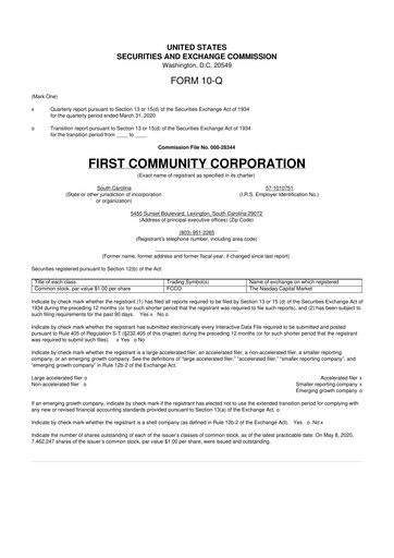 Thumbnail First Community Corporation 10-Q Quarterly Report FY2020 