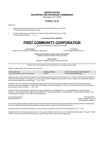 Thumbnail First Community Corporation 10-Q Quarterly Report FY2020 