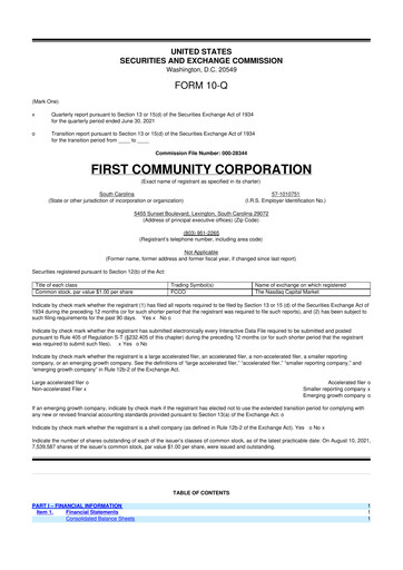 Thumbnail First Community Corporation 10-Q Quarterly Report FY2021 
