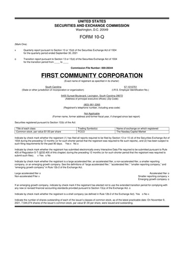 Thumbnail First Community Corporation 10-Q Quarterly Report FY2021 