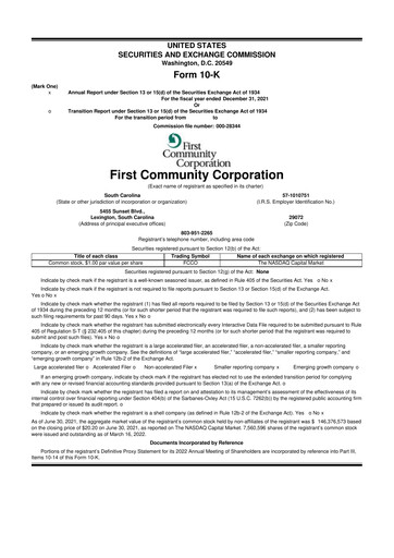 Thumbnail First Community Corporation 10-K Annual Report 2021