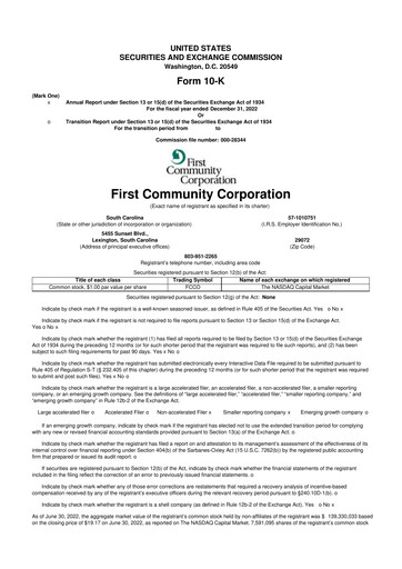 Thumbnail First Community Corporation 10-K Annual Report 2022