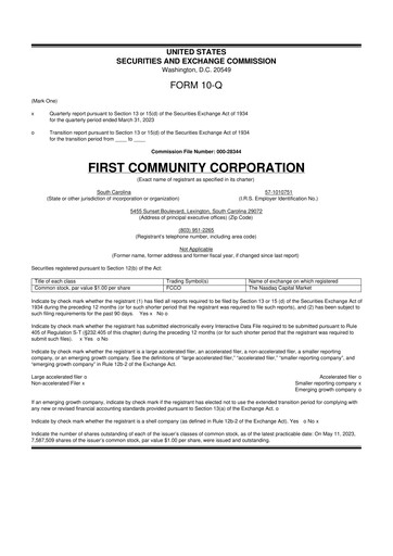 Thumbnail First Community Corporation 10-Q Quarterly Report FY2023 