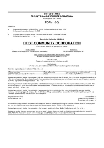Thumbnail First Community Corporation 10-Q Quarterly Report FY2023 