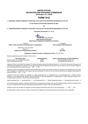 Thumbnail SWK Holdings 10-Q Quarterly Report FY2023 
