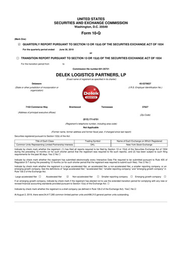 Thumbnail Delek Logistics Partners 10-Q Quarterly Report FY2019 