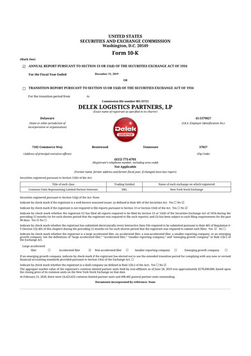 Thumbnail Delek Logistics Partners 10-K Annual Report 2019
