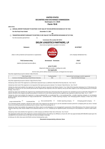 Thumbnail Delek Logistics Partners 10-K Annual Report 2021