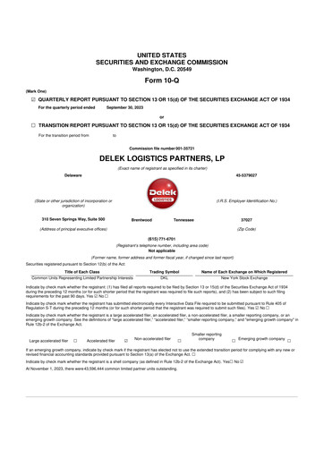 Thumbnail Delek Logistics Partners 10-Q Quarterly Report FY2023 